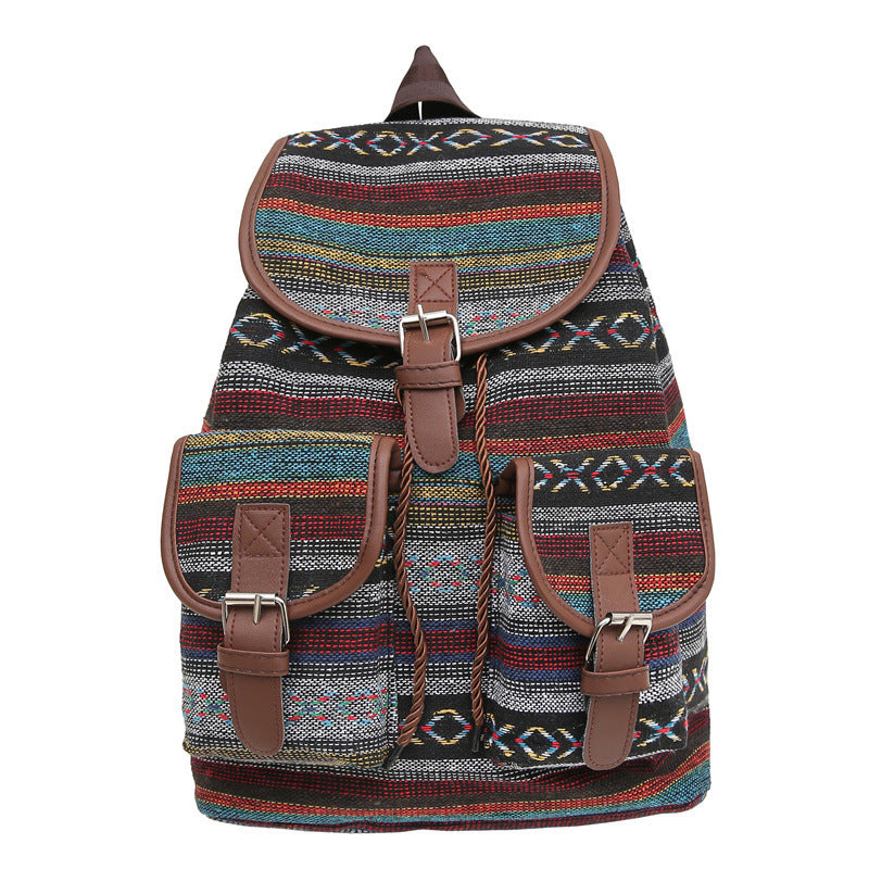 Large Capacity Contrast Color National Style Backpack