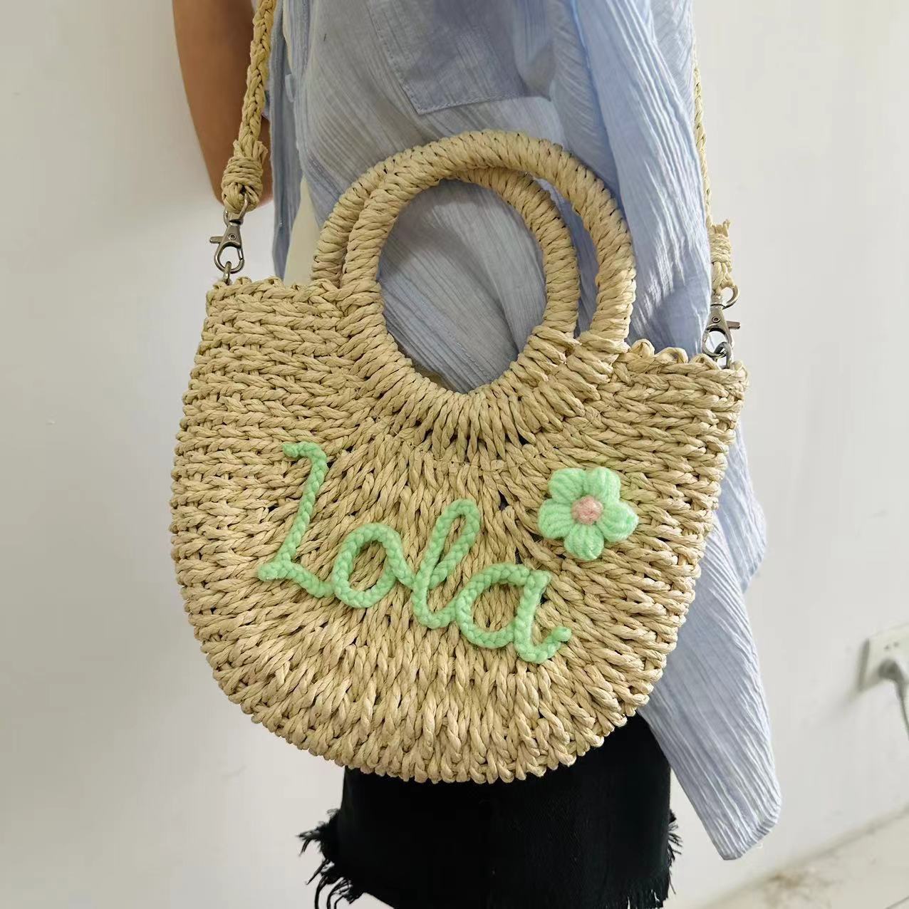 Custom Name Seaside Straw Handbag  Vacation Style Grass Woven Bag