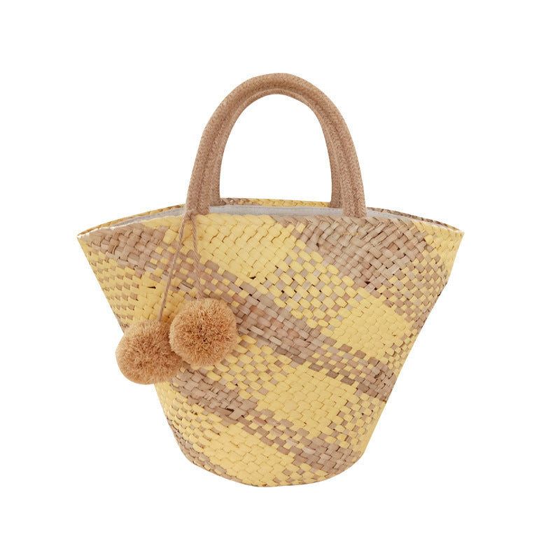 Handmade Round Straw Tote Bag , Summer Beach Casual Bag