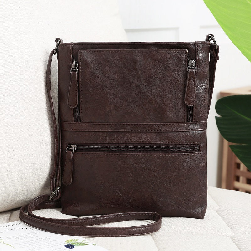 Front Zipper Contrast Messenger Bag , Elegant Crossbody