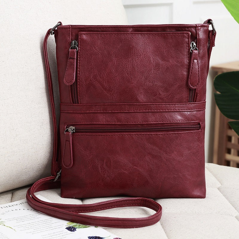 Front Zipper Contrast Messenger Bag , Elegant Crossbody