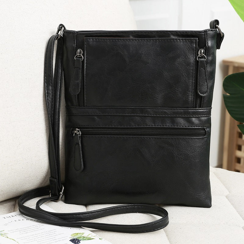 Front Zipper Contrast Messenger Bag , Elegant Crossbody