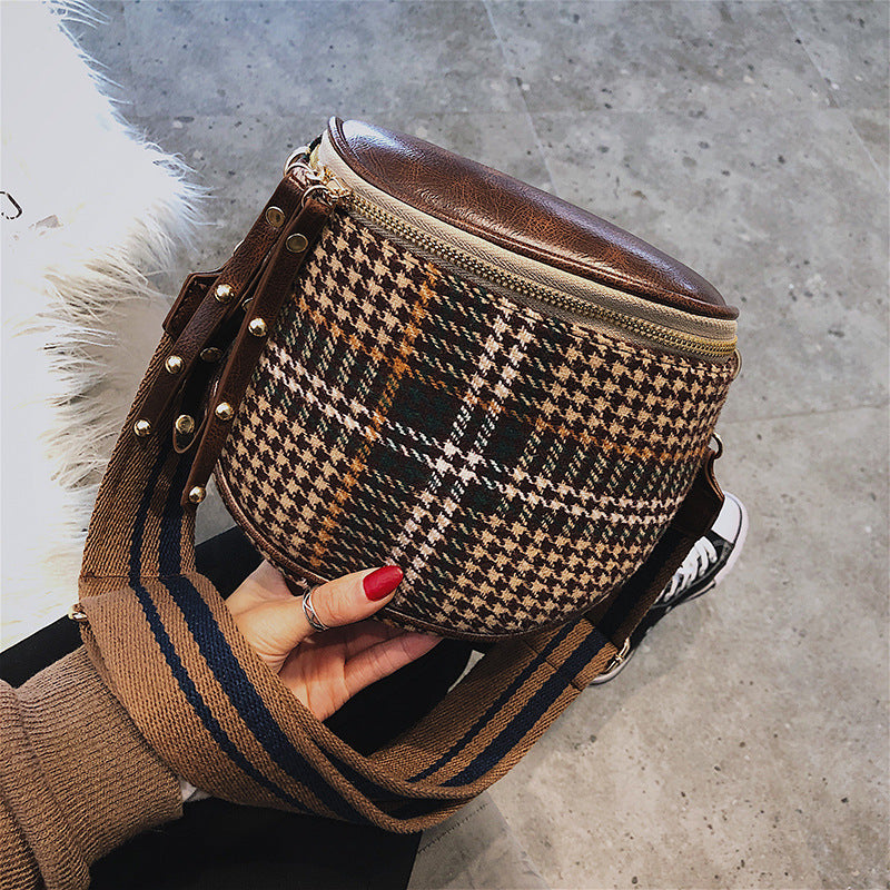 Plaid Wide Strap  Crossbody Bag