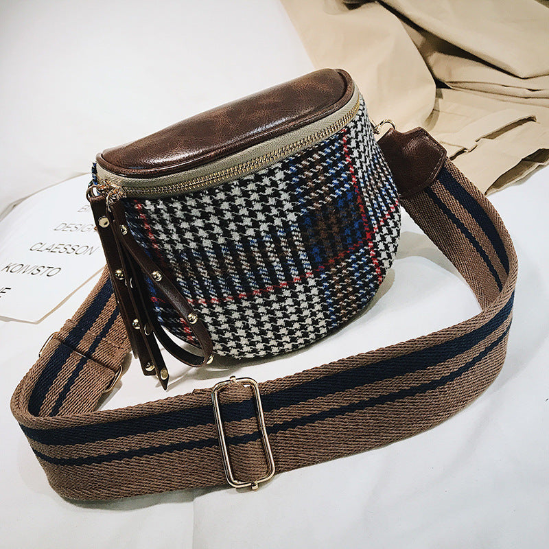 Plaid Wide Strap  Crossbody Bag