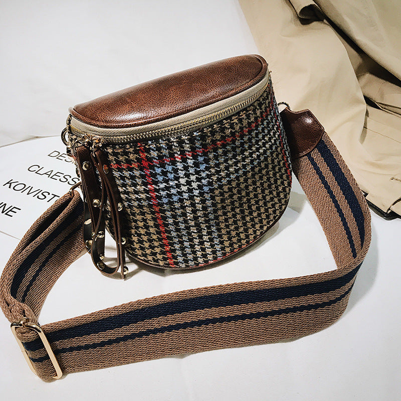 Plaid Wide Strap  Crossbody Bag