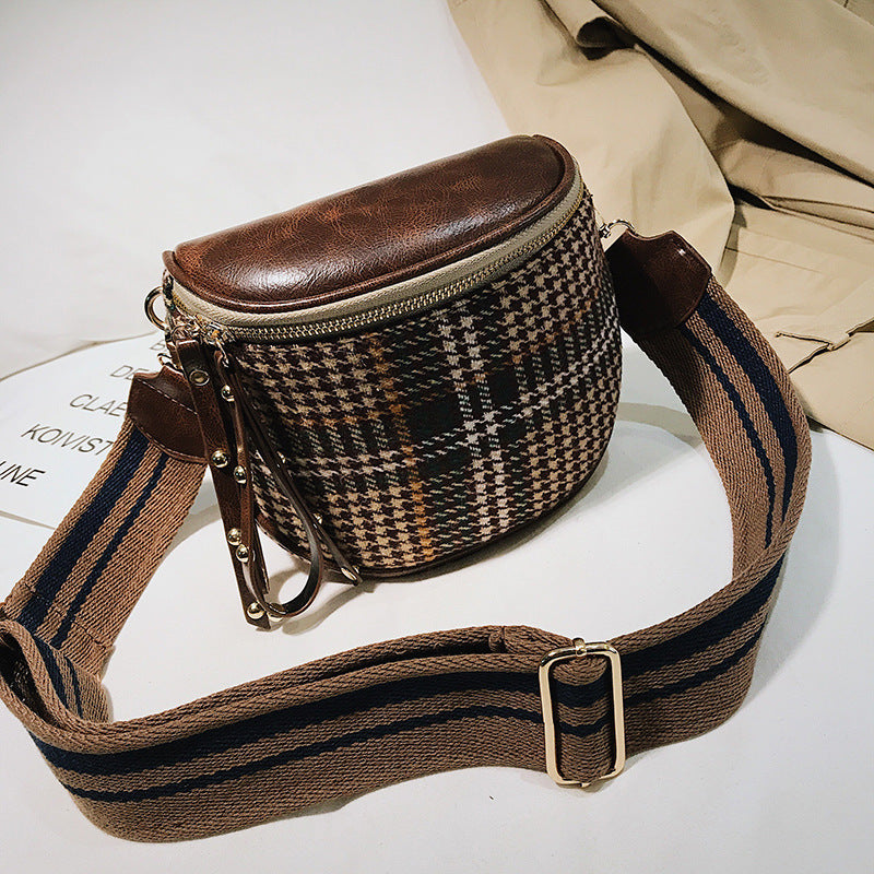 Plaid Wide Strap  Crossbody Bag