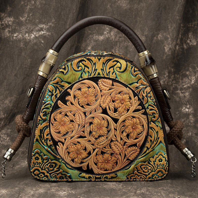 🌸 Vintage Retro Cowhide Flower Messenger Handbag