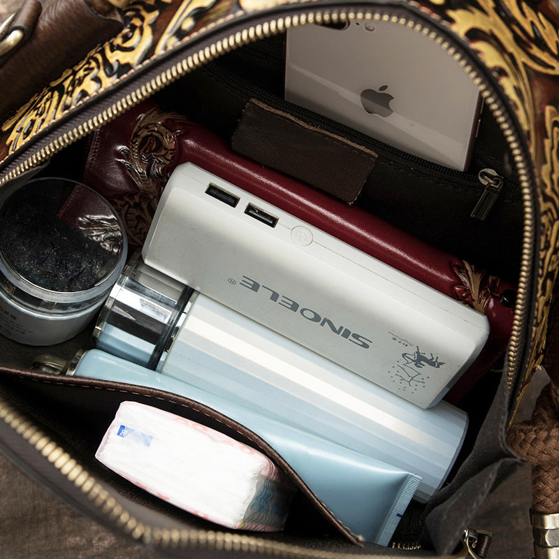 🌸 Vintage Retro Cowhide Flower Messenger Handbag