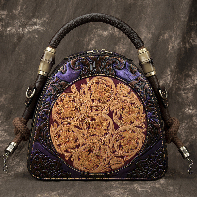 🌸 Vintage Retro Cowhide Flower Messenger Handbag