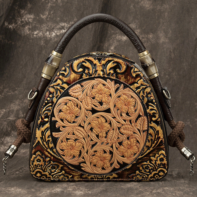 🌸 Vintage Retro Cowhide Flower Messenger Handbag