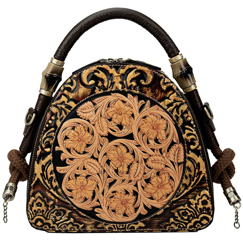 🌸 Vintage Retro Cowhide Flower Messenger Handbag