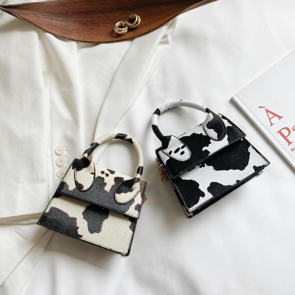 Trendy Cow-Print Mini Shoulder Handbag