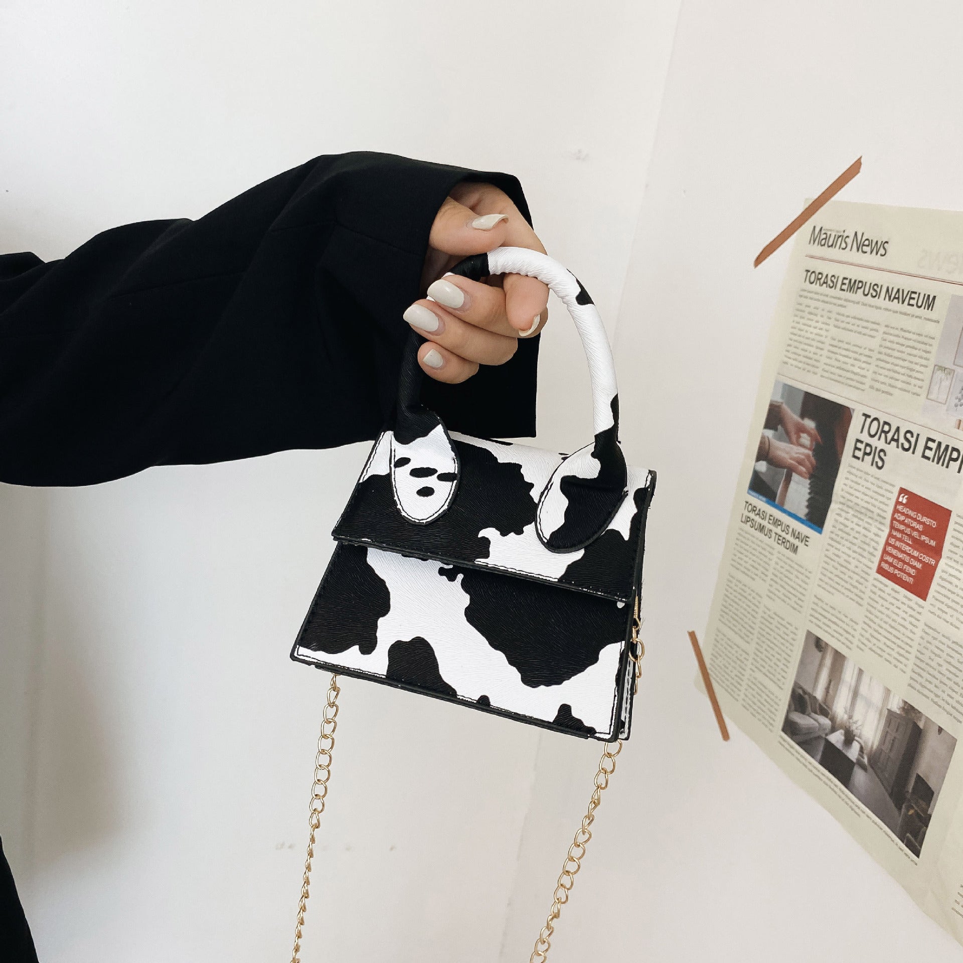 Trendy Cow-Print Mini Shoulder Handbag