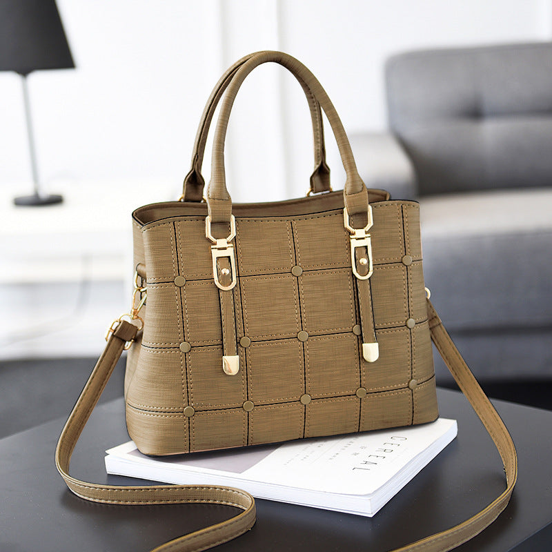 Elegant Plaid Button Tote Bag – Luxury Women’s Crossbody Handbag