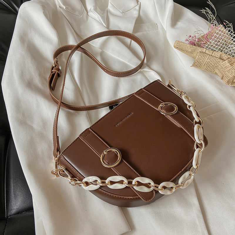 Elegant Chain Saddle Crossbody Bag