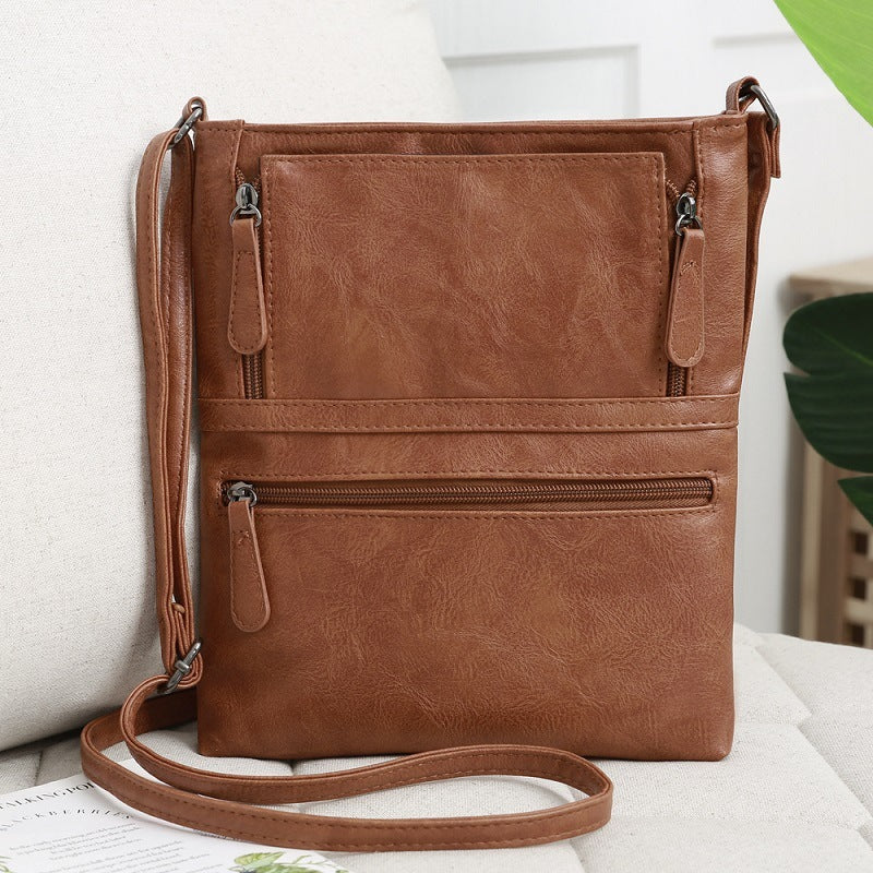Front Zipper Contrast Messenger Bag , Elegant Crossbody