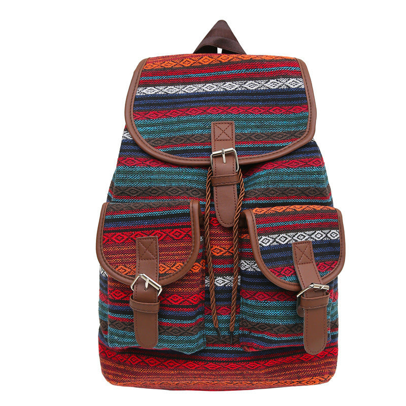 Large Capacity Contrast Color National Style Backpack