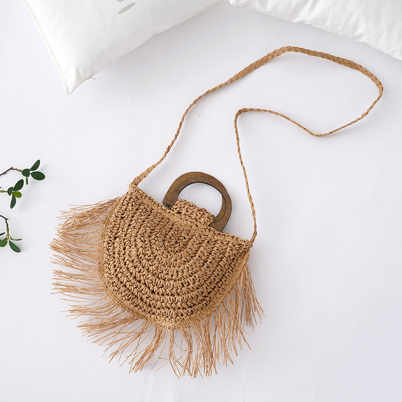 Boho Semicircle Tassel Crossbody Handbag - Travel & Beach Style