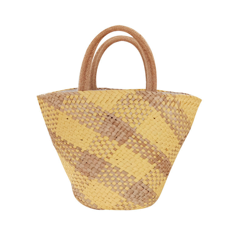 Handmade Round Straw Tote Bag , Summer Beach Casual Bag