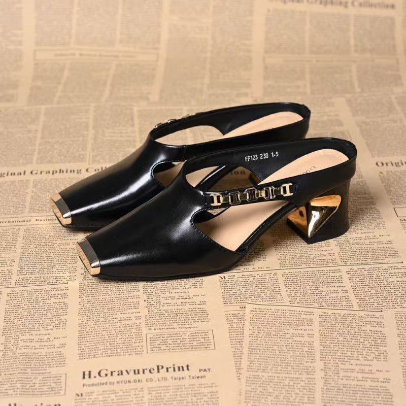 Metal Tilta French Retro Square Toe Sandals