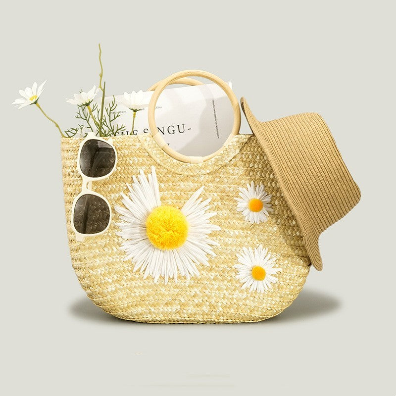 Little Daisy Woven Beach Handbag