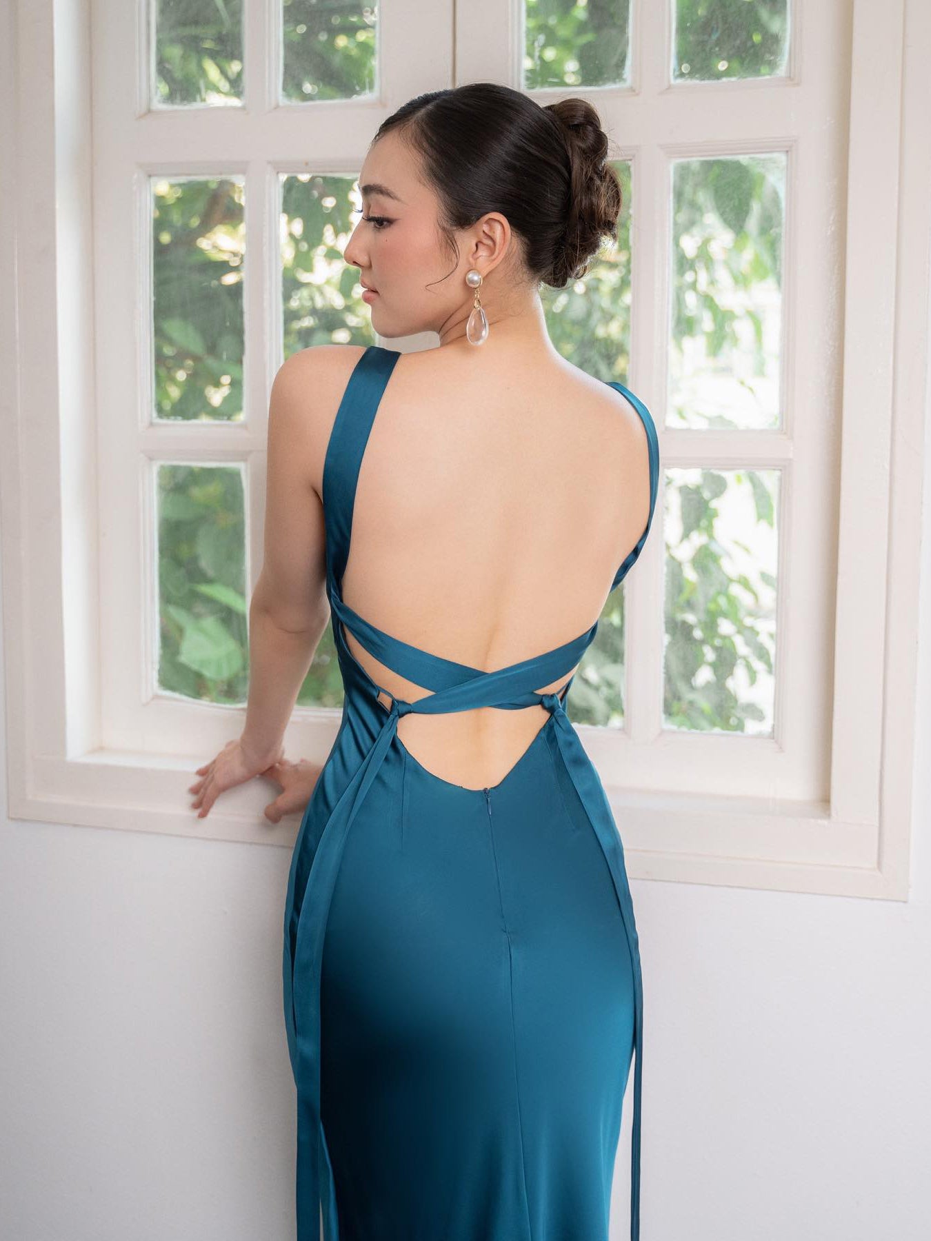 Backless Strappy Lake Blue Maxi Dress