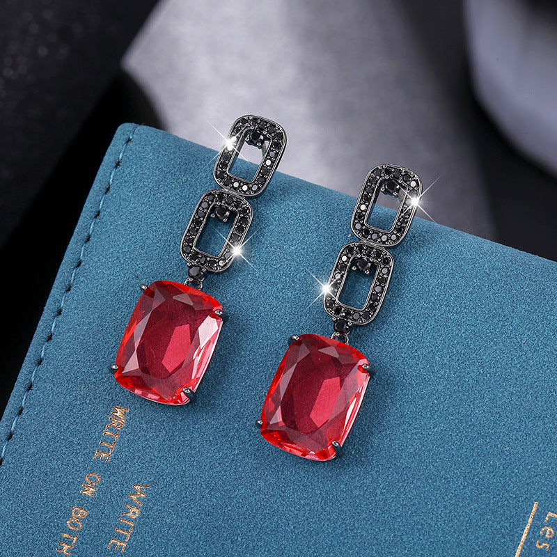 S925 Zircon Rectangle Earrings - Elegant Temperament Fashion Jewelry