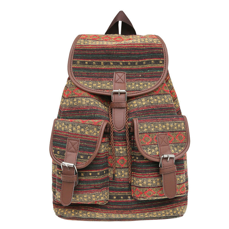 Large Capacity Contrast Color National Style Backpack