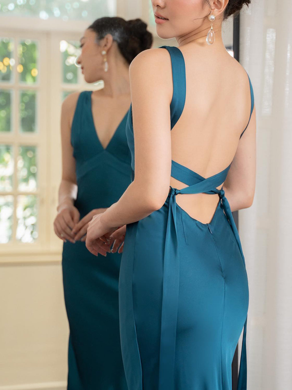 Backless Strappy Lake Blue Maxi Dress