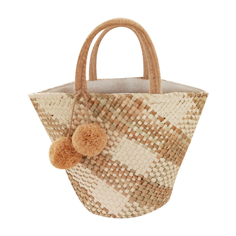 Handmade Round Straw Tote Bag , Summer Beach Casual Bag