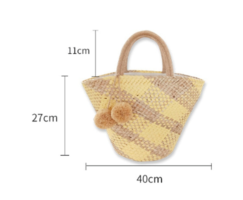Handmade Round Straw Tote Bag , Summer Beach Casual Bag