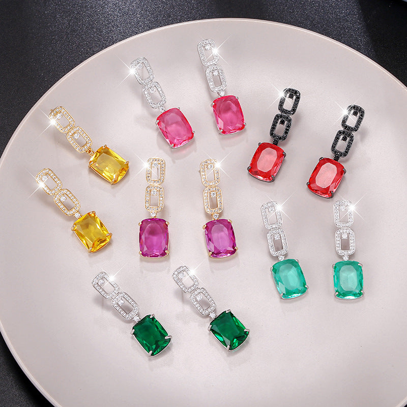 S925 Zircon Rectangle Earrings - Elegant Temperament Fashion Jewelry
