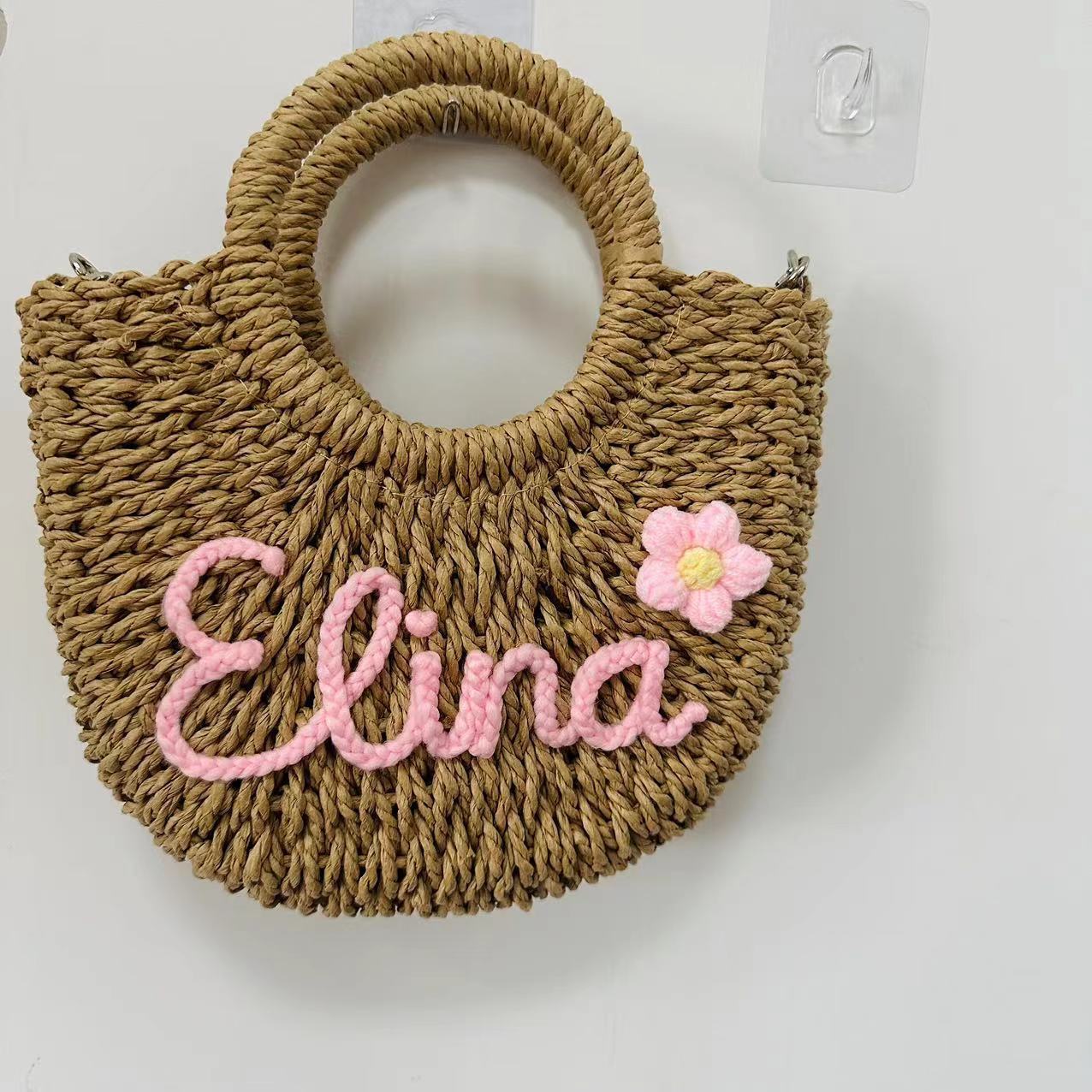 Custom Name Seaside Straw Handbag  Vacation Style Grass Woven Bag