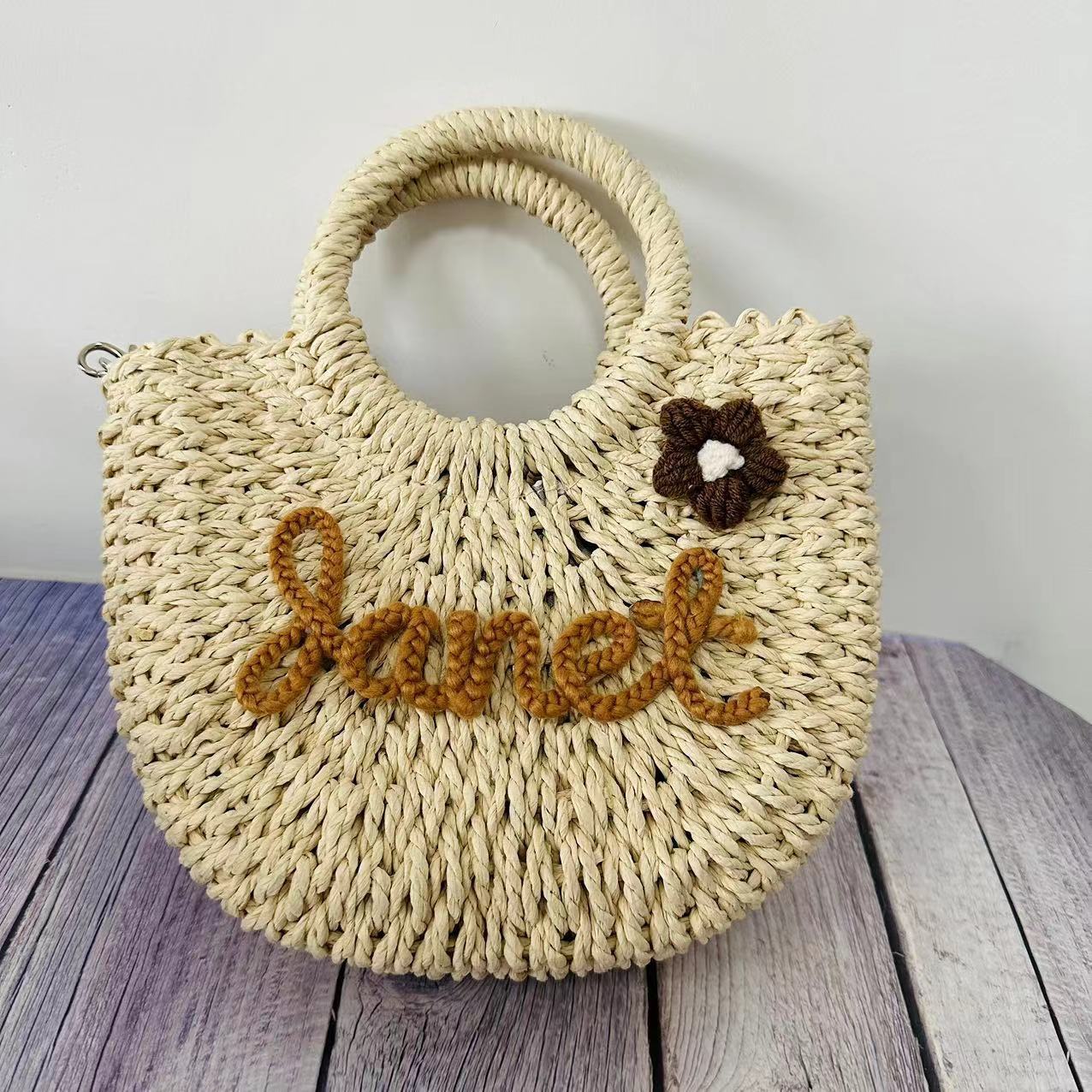 Custom Name Seaside Straw Handbag  Vacation Style Grass Woven Bag