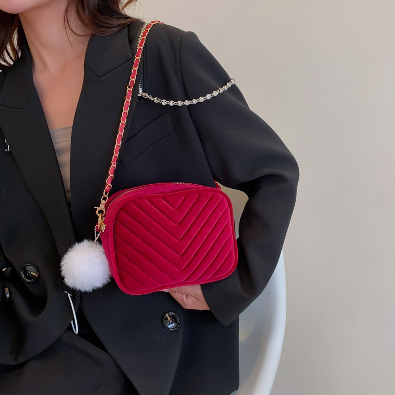 Quilted Velvet Crossbody Mini Bag