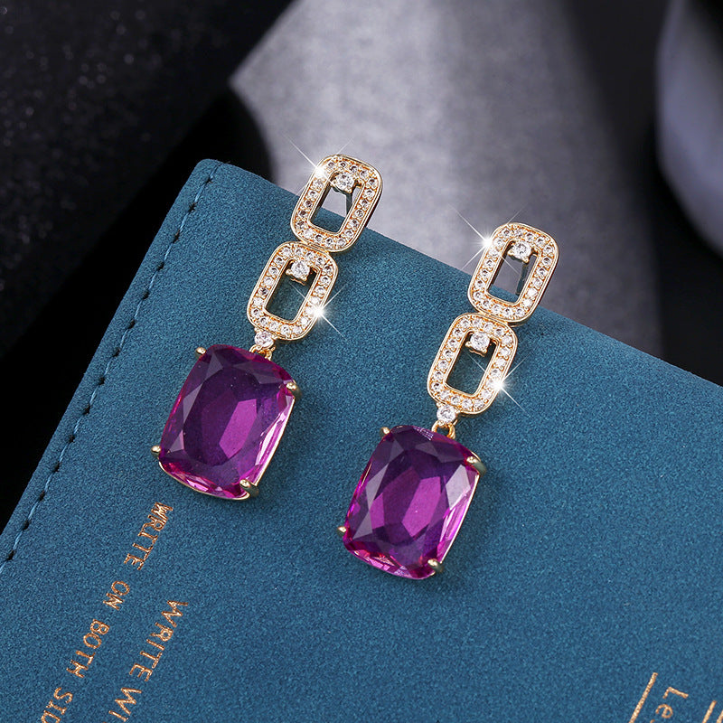 S925 Zircon Rectangle Earrings - Elegant Temperament Fashion Jewelry