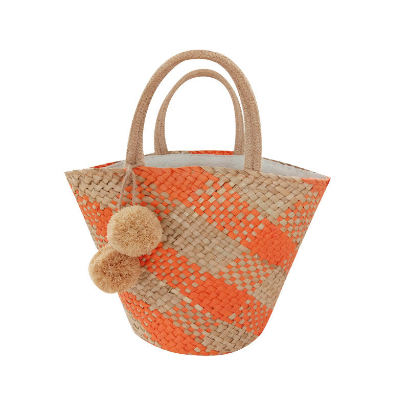 Handmade Round Straw Tote Bag , Summer Beach Casual Bag