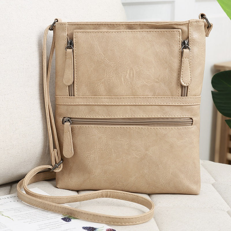 Front Zipper Contrast Messenger Bag , Elegant Crossbody
