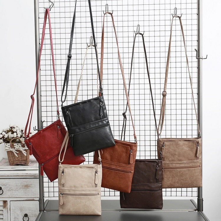 Front Zipper Contrast Messenger Bag , Elegant Crossbody