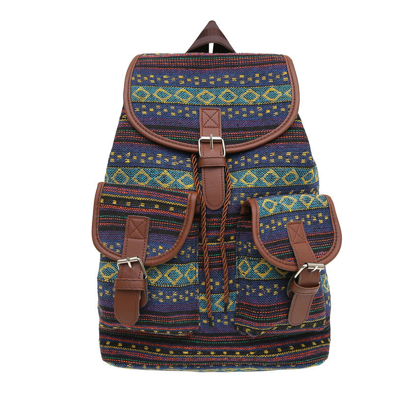 Large Capacity Contrast Color National Style Backpack