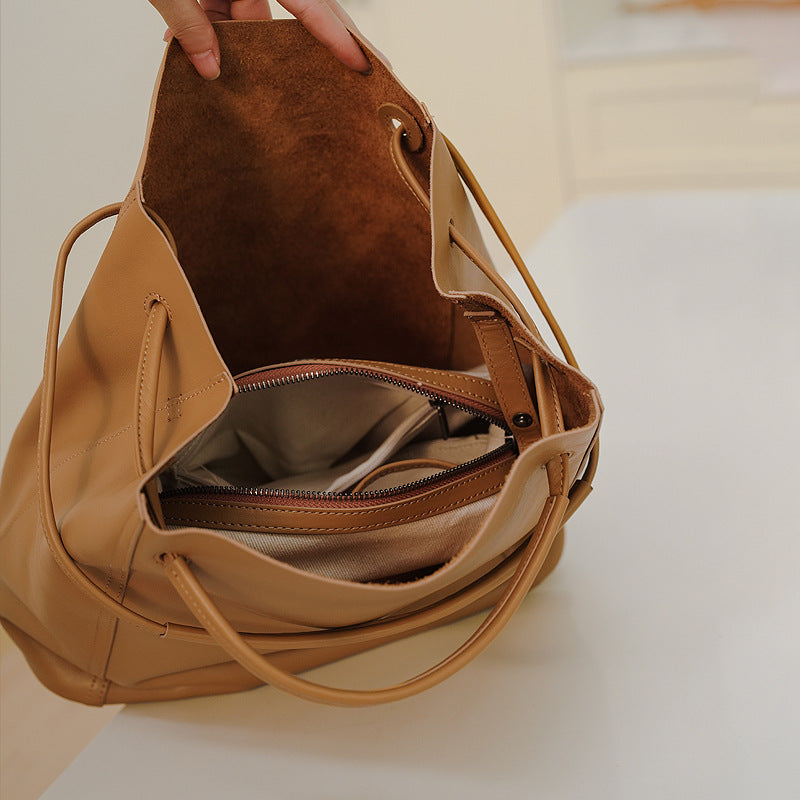 Elegant Soft Cowhide Large Capacity Tote Bag