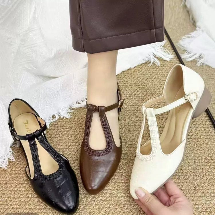 Soft Leather Pointed Cross-Strap Hollow Flats