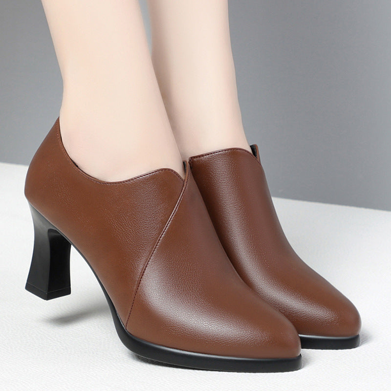 Soft Lethear Deep Mouth  Heel Pumps