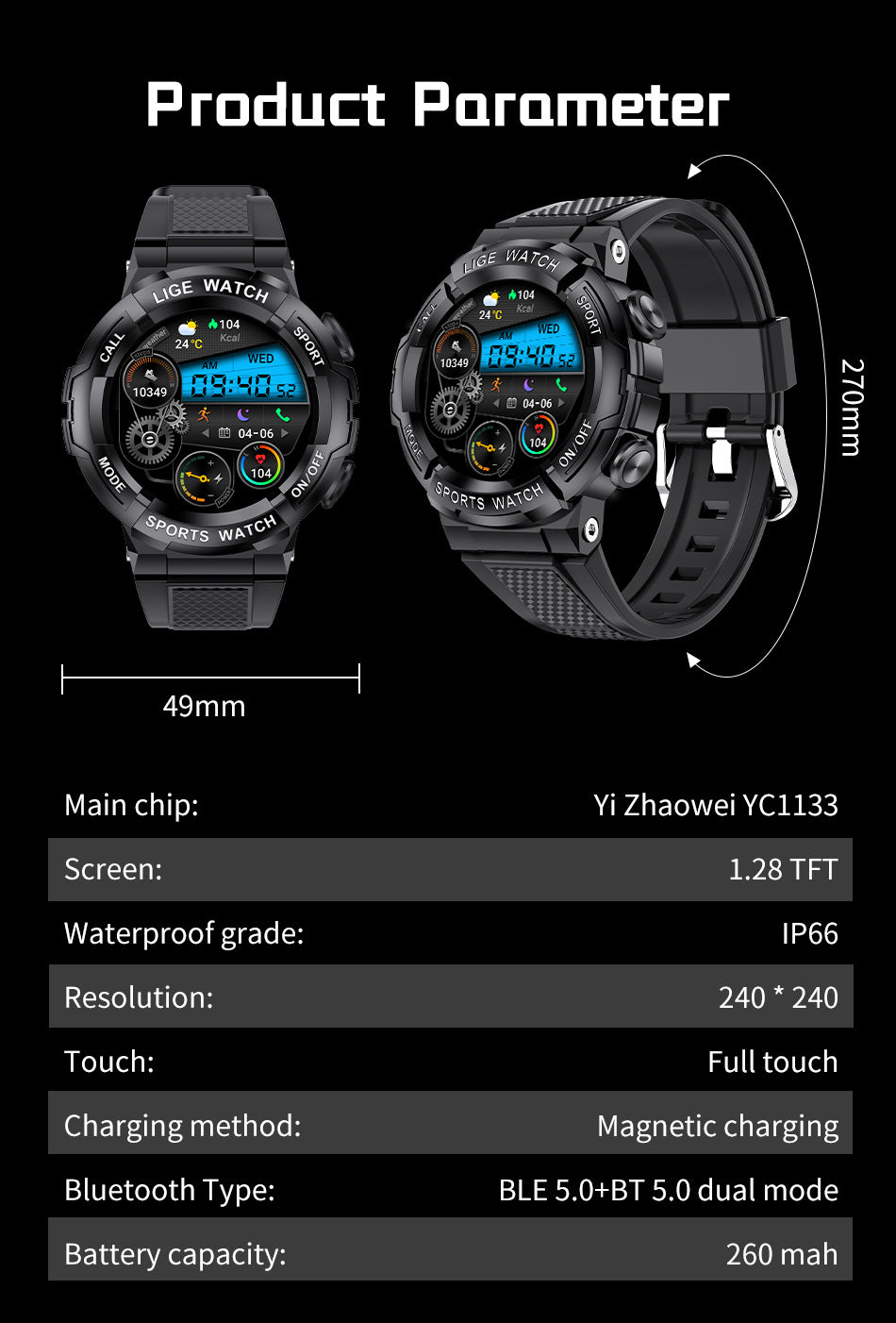 Smart Watch with Bluetooth Call, Heart Rate, Blood Pressure & SpO₂ Monitoring