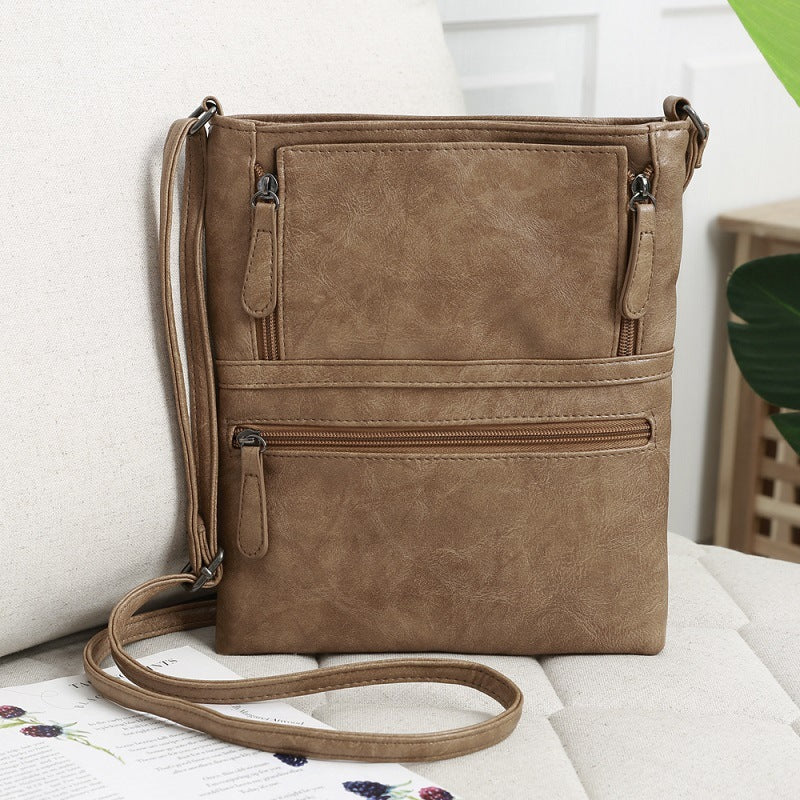 Front Zipper Contrast Messenger Bag , Elegant Crossbody