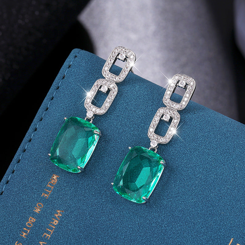 S925 Zircon Rectangle Earrings - Elegant Temperament Fashion Jewelry