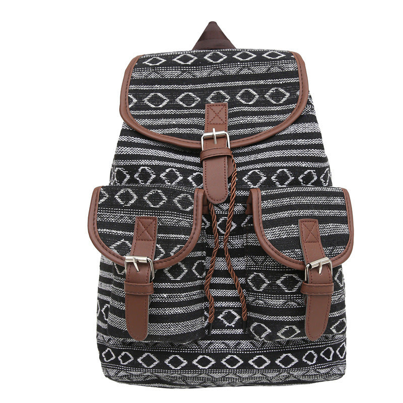 Large Capacity Contrast Color National Style Backpack