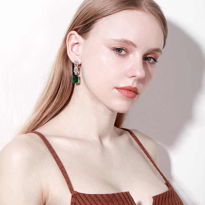 S925 Zircon Rectangle Earrings - Elegant Temperament Fashion Jewelry