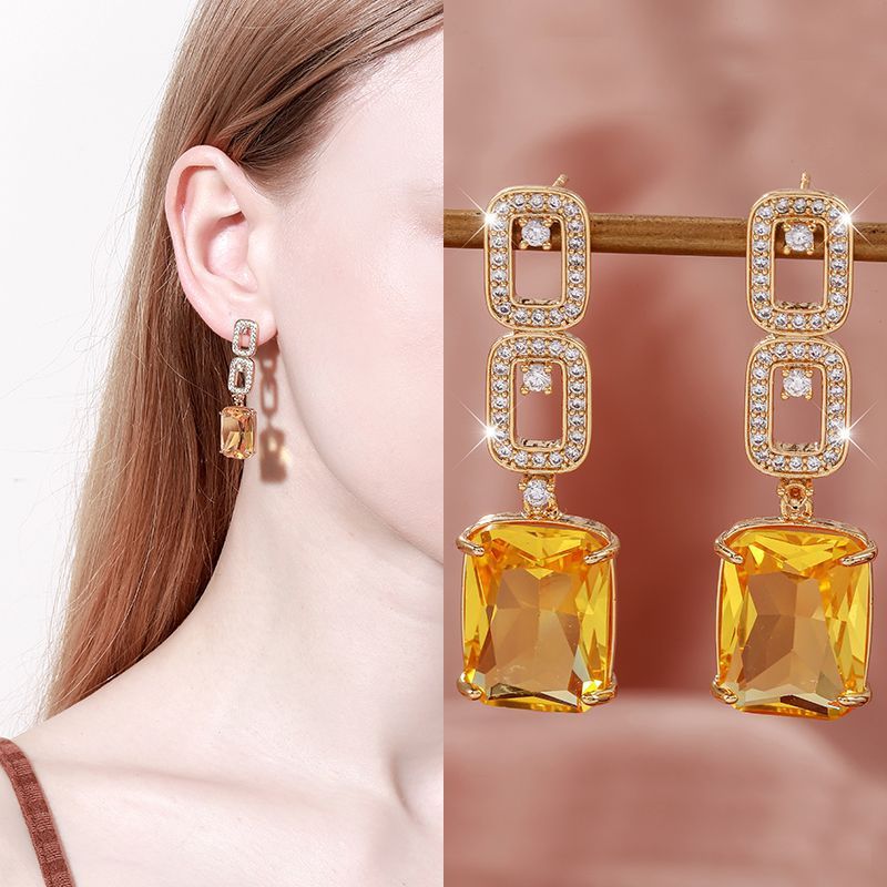 S925 Zircon Rectangle Earrings - Elegant Temperament Fashion Jewelry