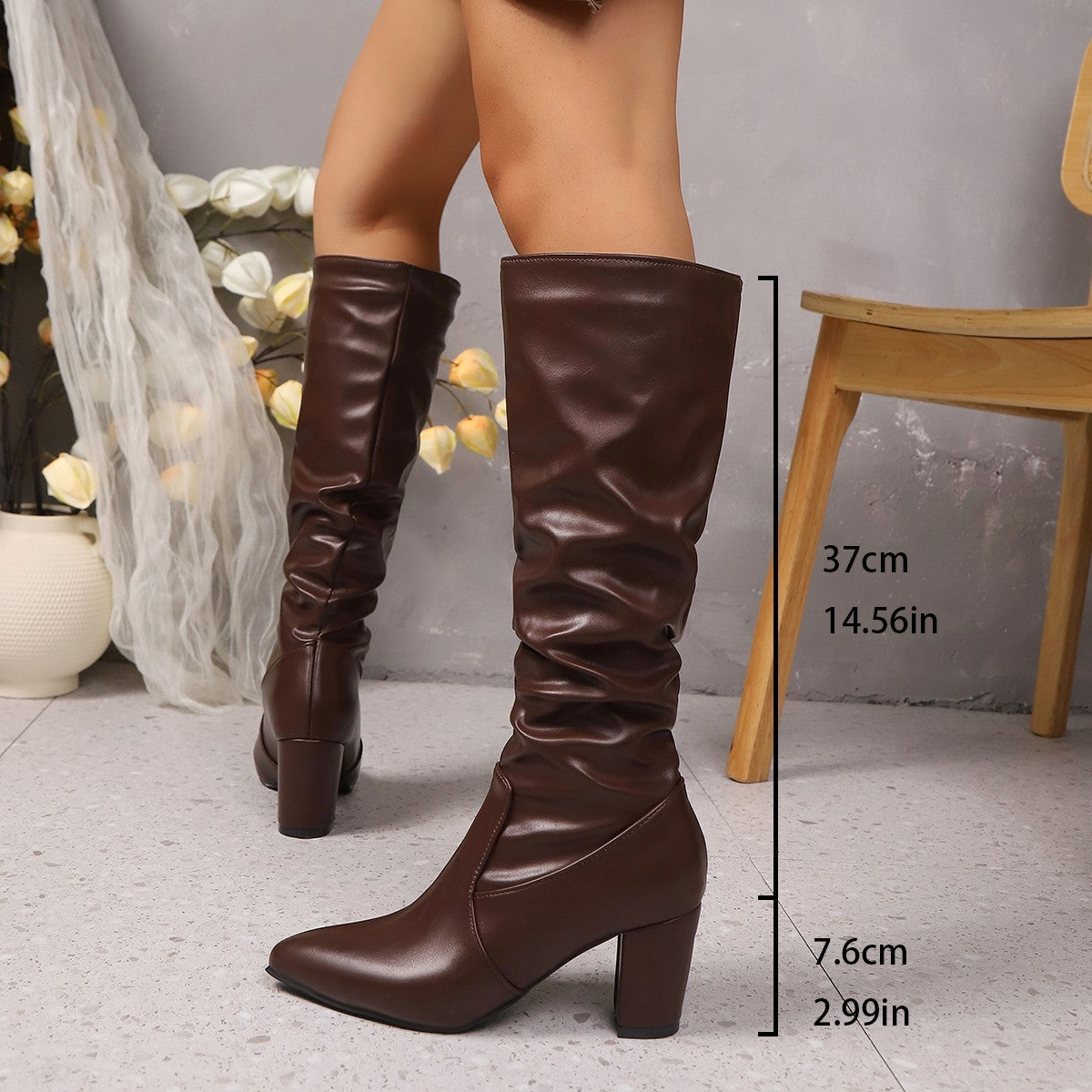 Pointed Pleated High Hell Fashion Boots